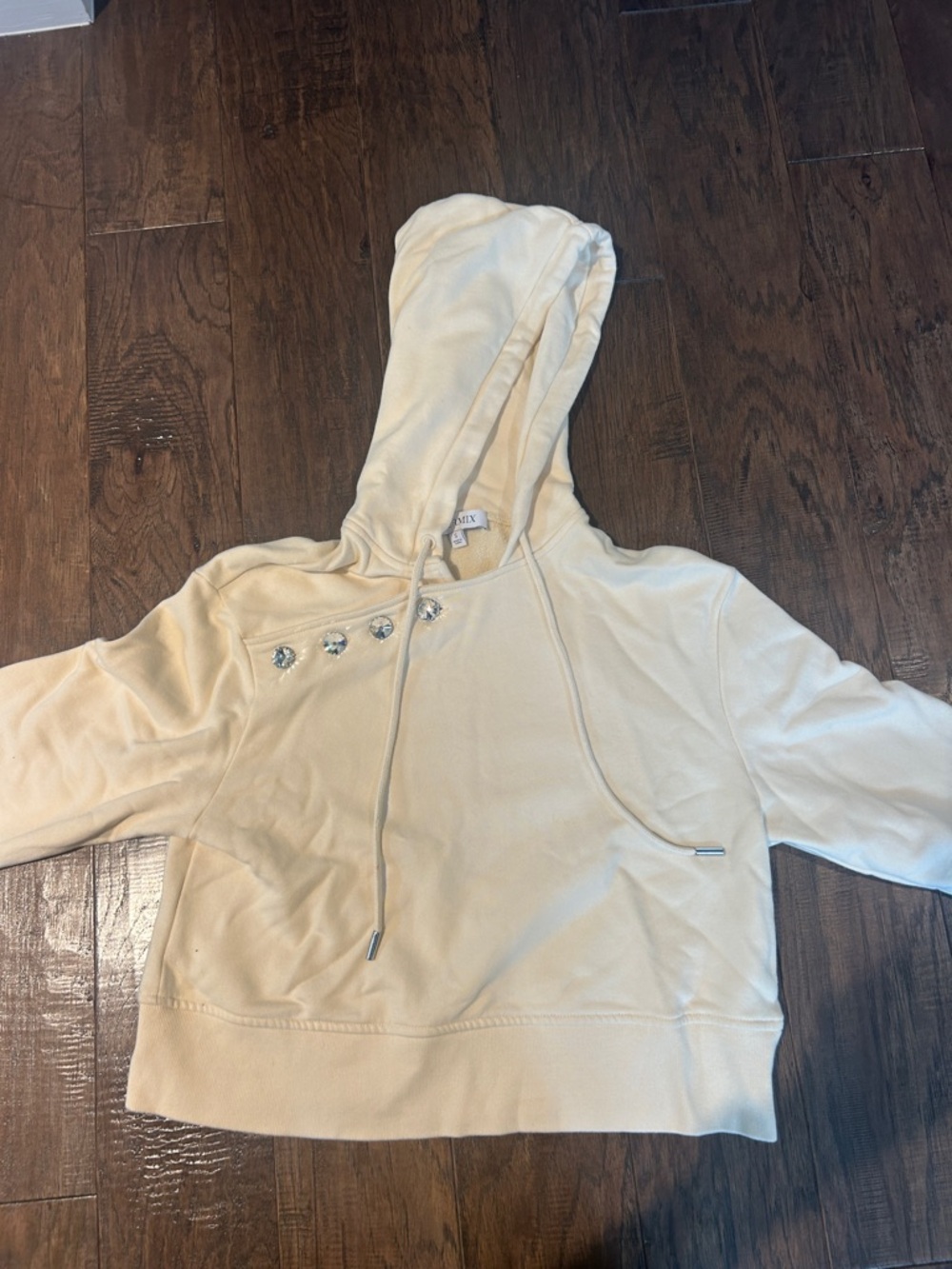INTERMIX Ivory Hooded Sweatshirt with Embellished Buttons